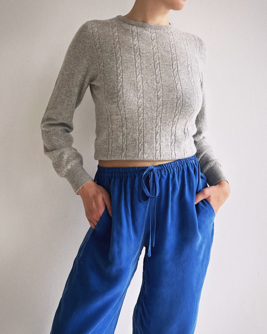 Heather Grey Cashmere Cable-knit Crew | XS-M