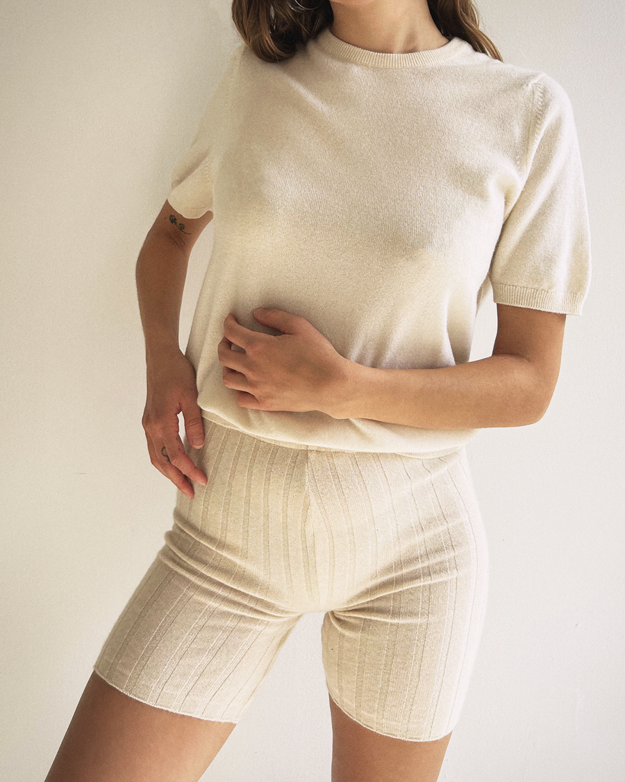 Vintage Cream Short Sleeve Sweater | XS-L